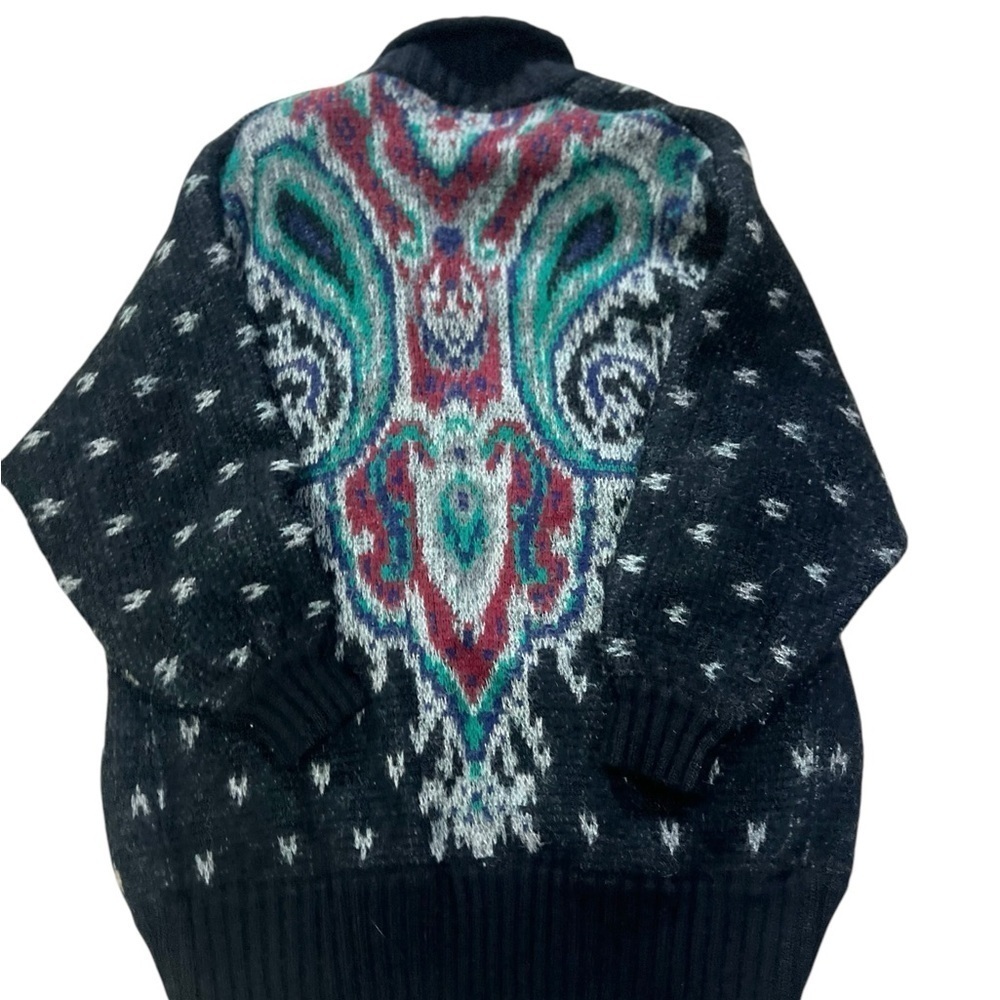 Vtg Pascali Large Cardigan Mohair Blend Black Paisley Shoulder Pads 80s